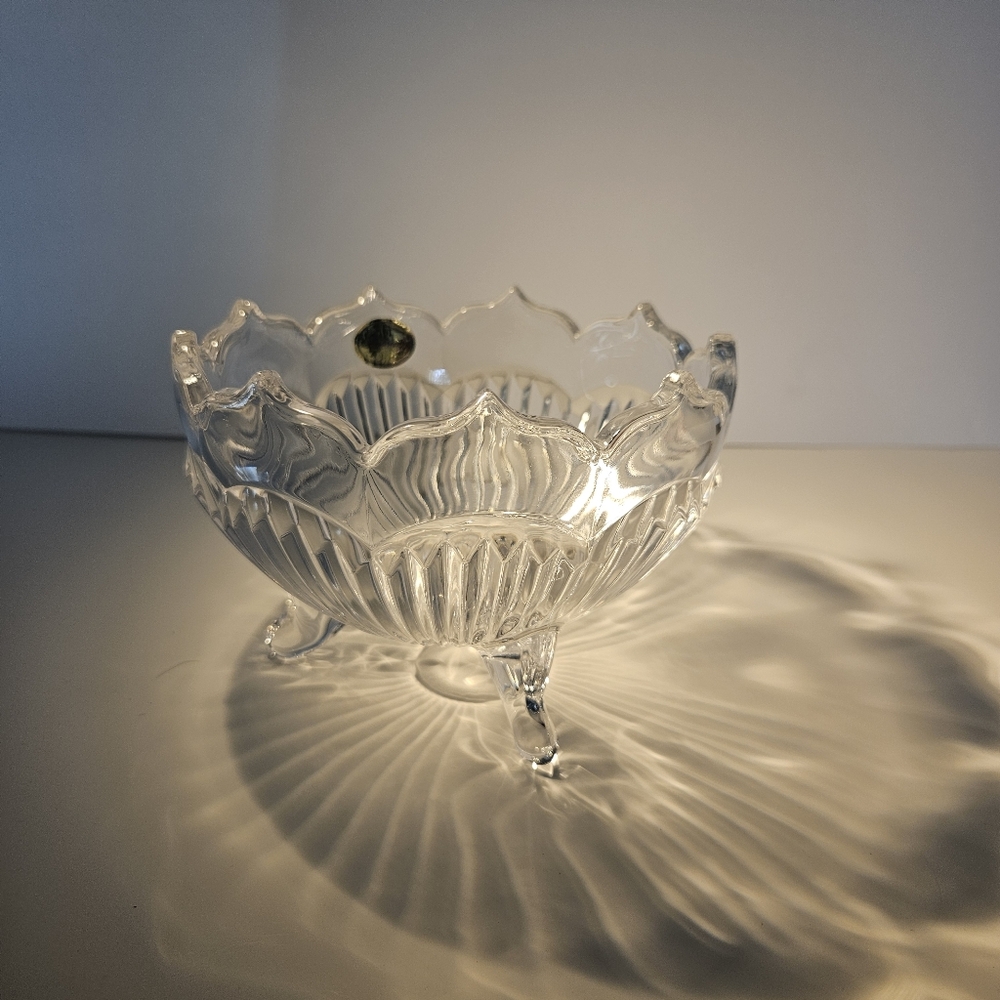 Vintage Studio Silversmiths Crystal Bowl Lotus Footed Trinket Catch-All ArtGlass